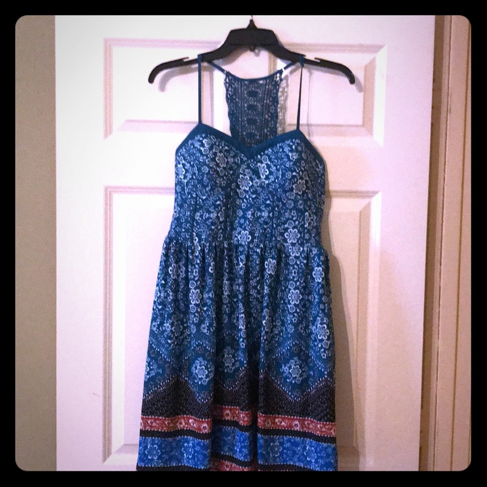 Teal, copper, white and black halter sundress